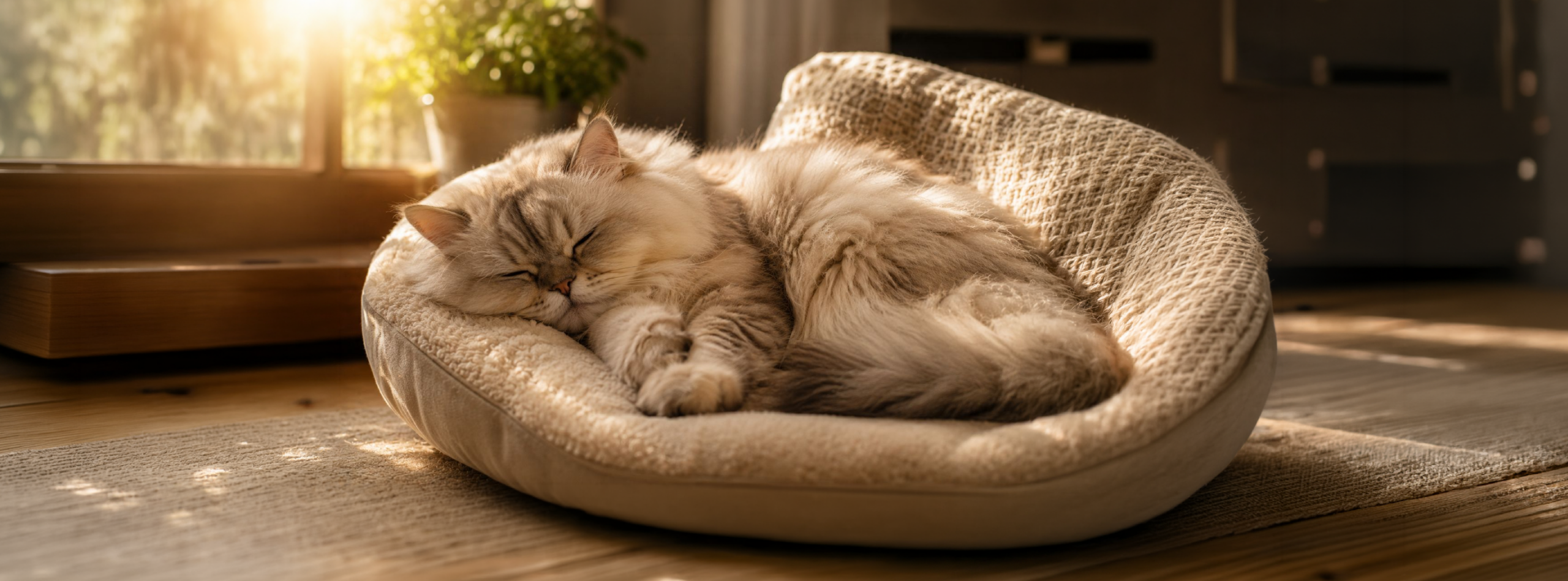 Gato durmiendo plácidamente en un espacio cómodo, reflejando descanso y bienestar junto a Nutrecat.