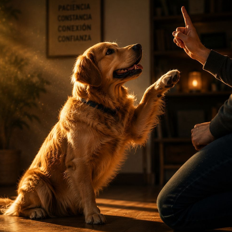 Perro aprendiendo una nueva habilidad durante una sesión de entrenamiento junto a Lucky Perros.