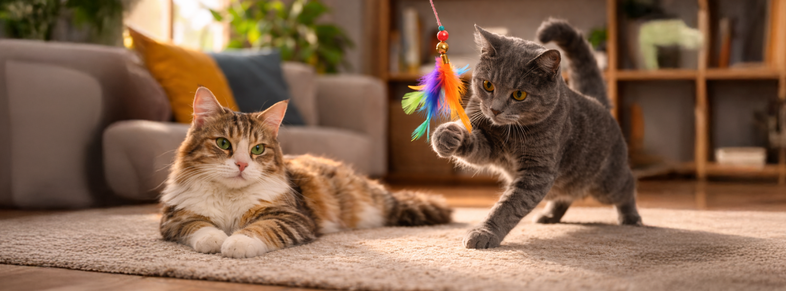 Gato macho y gata juntos en casa mostrando sus diferencias de comportamiento y personalidad