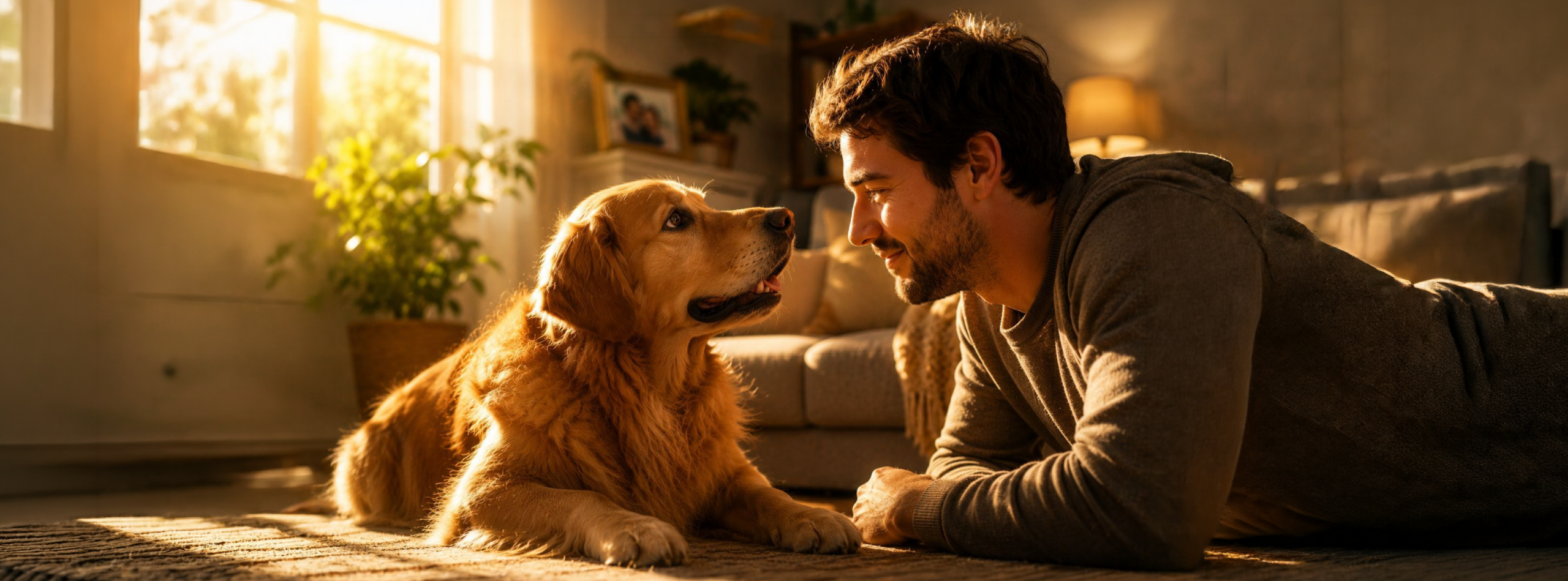 Perro observando a su dueño y reaccionando a sus emociones, mostrando el vínculo humano-animal junto a Nutrecan.